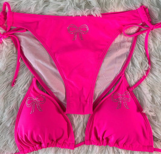 Pink Bikini rhinestone bow