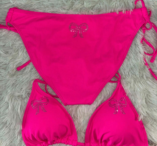 Pink Bikini rhinestone bow